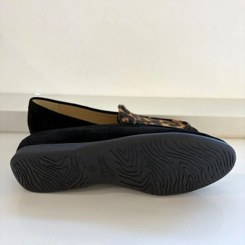 Dansko Lorri Leopard Calf Hair Suede Loafers Slip On Flats Black Size 37 US 7